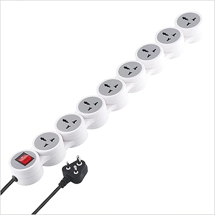 8 Outlet Universal Sockets Snake Power Strip with 15 Amp Twisted in Many Angle Master Switch 5 mtr Cord (*MX-3324B)