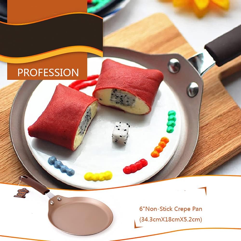 LI-GELISI Hard Anodized Non-Stick Coating Carbon Steel Pan Cast Iron Comal Griddle, Round Comal Pan, Seasoned, 6 inch (Golden)