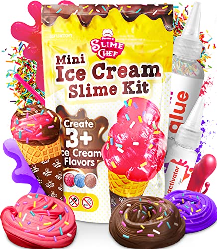 Ice Cream Slime Kit for Girls Ages 8-12 - Ice Cream Party Favors DIY Slime for Girls, Mini Ice Cream Set Make Your Own Slime Kit for Girls 10-12, Slime Kit Under 10 Dollars Slime Set Kids Slime Pack