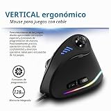 ZLOT Ratón vertical para juegos, joystick USB ergonómico RGB con cable, mouse láser programable, diseño 6+1, 11 botones, tasa máxima de sondeo de 1000 Hz, 10000 DPI máximo, versión mejorada para jugadores de computadora, negro