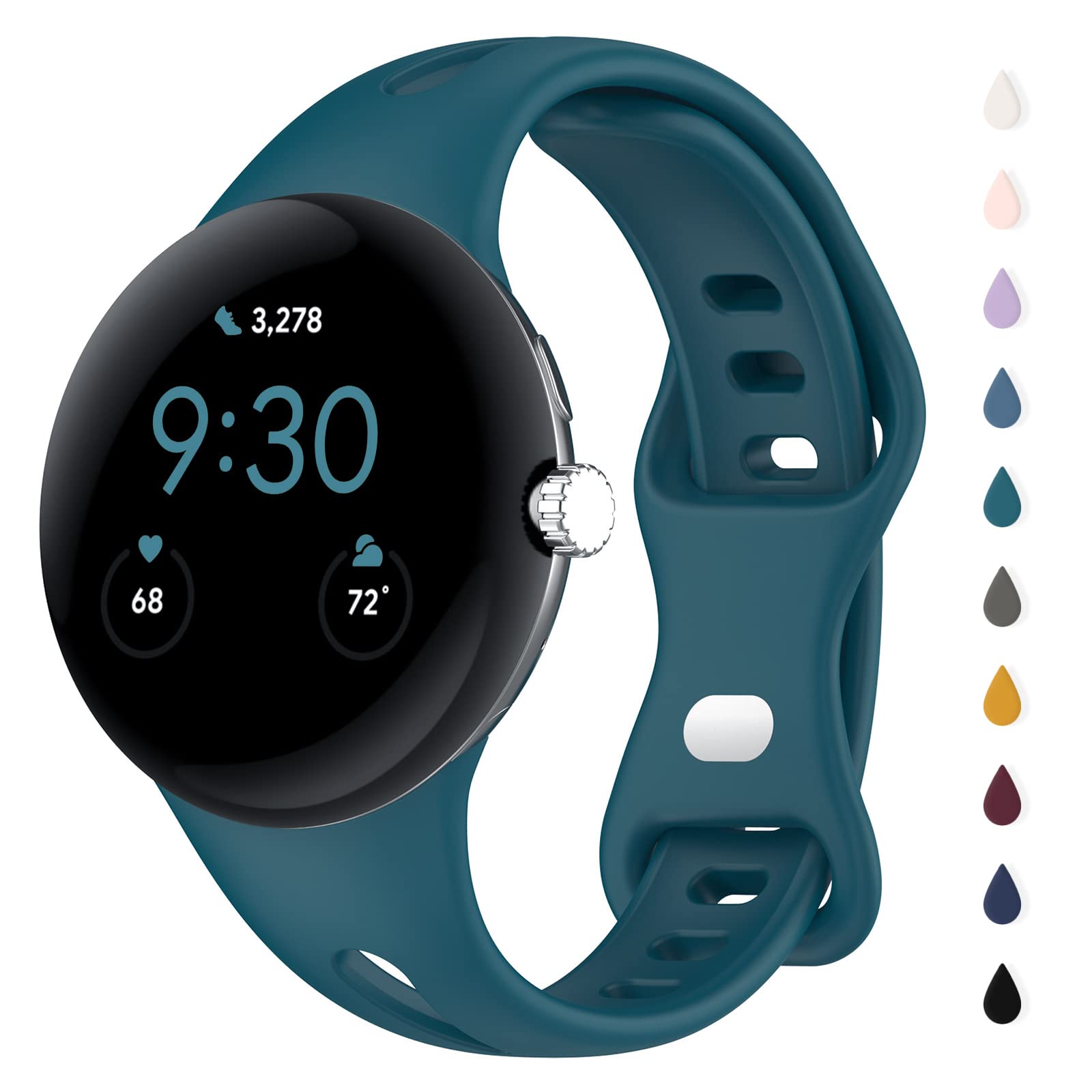 Eiavike Slim Bands Compatible with Google Pixel Watch Band Adjustable Breathable Soft Silicone Sport Replacement Watch Band Straps Wristbands Bracelet for Google Pixel Watch 2/1