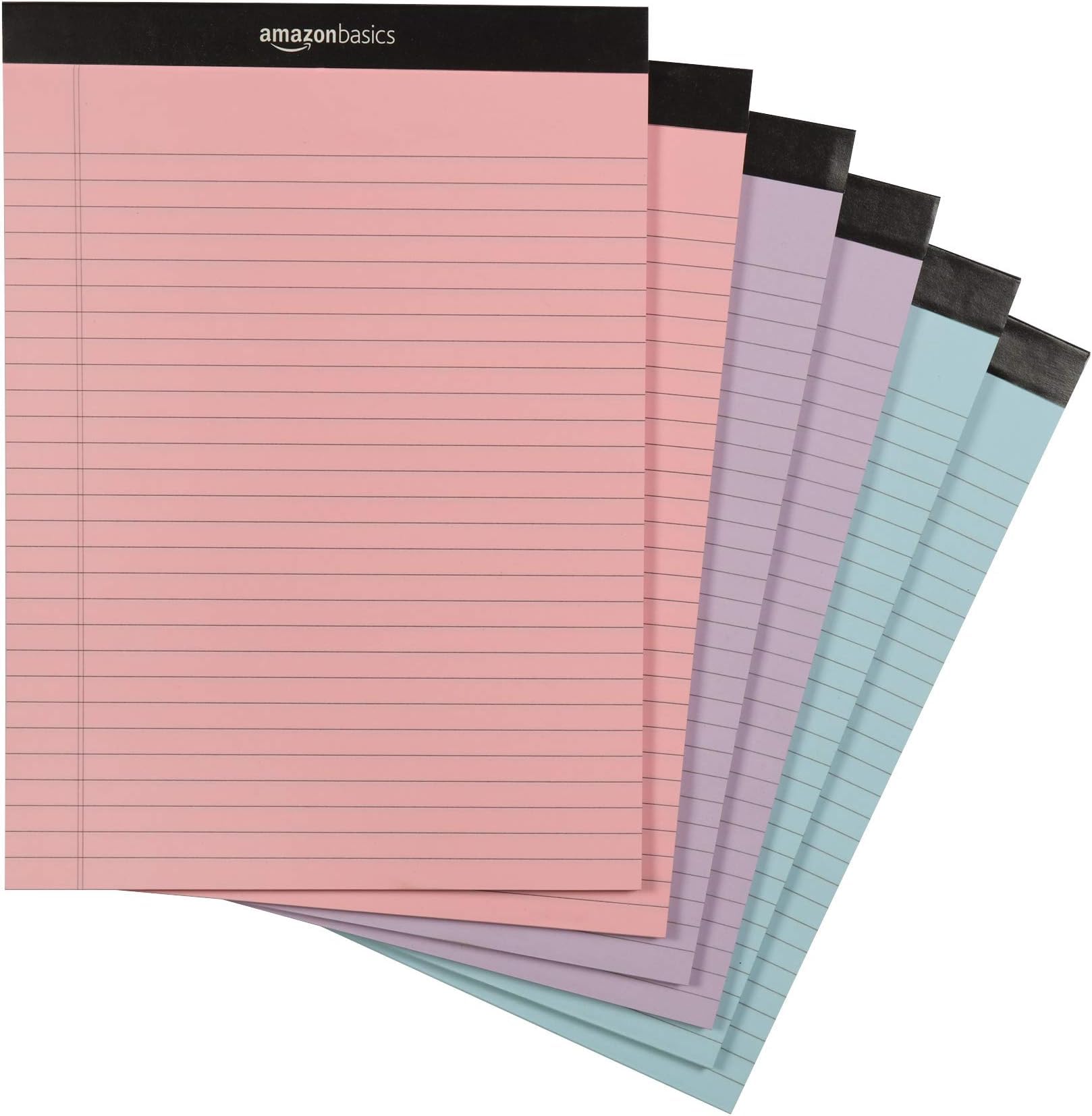 Amazon Basics Wide Ruled Lined Writing Note Pads with Sturdy Back, Multicolor, 300 Sheets, Perforated, 8.5x11.75 Wide Ruled (Pack of 72)