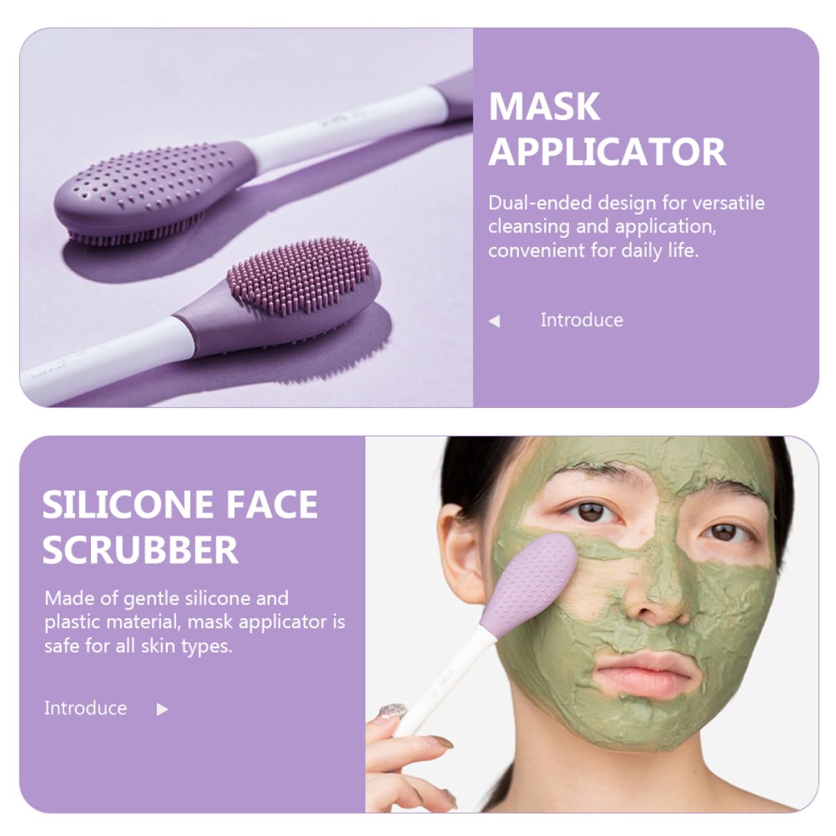 Beavorty Silicone Face Mask Brush Applicator for Facemasks Dual-ended Beauty Tool Gentle Skin Care Brush Silicone Bristles for Mask Application and Cleaning