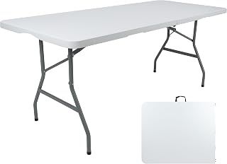 JUNGLE STONE 6FT/183CM Camping Table Heavy Duty Plastic Outdoor Folding Picnic Table - Portable, Compact & Foldable for Easy Storage - Great for Picnic, Garden, Patio, Dining, BBQ, Party, Market