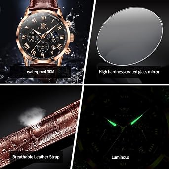 OLEVS Watches for Men Dress Chronograph Analog Quartz Moon Phase Mens Luminous Waterproof Male Wrist Watches