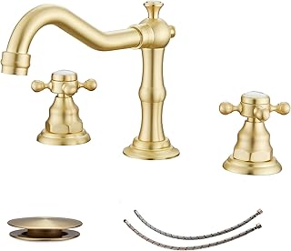 12 Cottage Bathroom Ideas That Feel Warm and Timeless 4 Antique Brass Bathroom Faucet for Sink 3 Hole 8 Inch Widespread Farmhous...