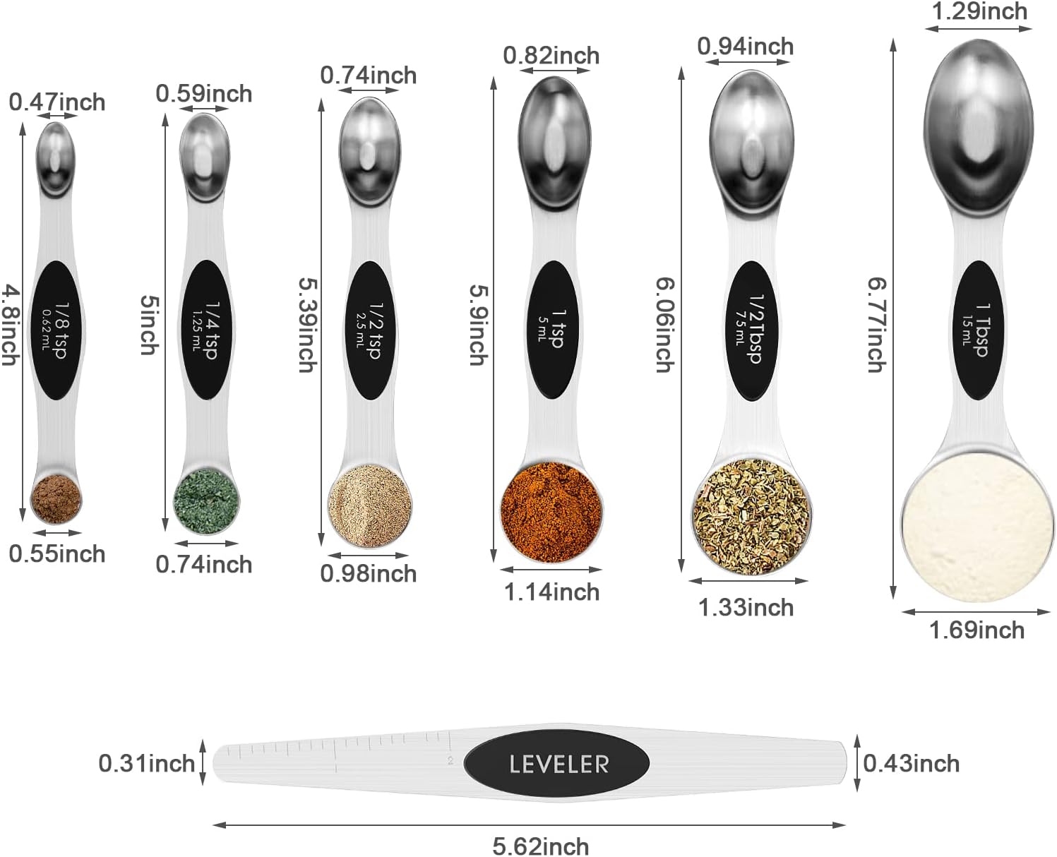 Aovchei 7 PCS Black Magnetic Measuring Spoons Set image 2