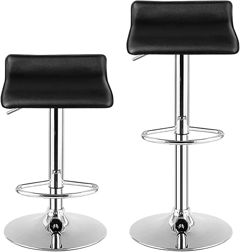 Miniatura 9 de COSTWAY Taburete de bar, giratorio, ajustable, contemporáneo, diseño moderno, cromado, hidráulico, piel sintética, sin espalda, color negro, juego
