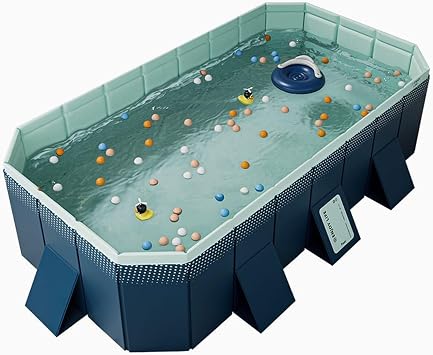 Collapsible Swimming Pool, Rectangular Ground Swimming Pool Outdoor Family Square Pool with Drain Plug and Drain Hole, Easy to Assemble Backyard Dog Pool 2.6m