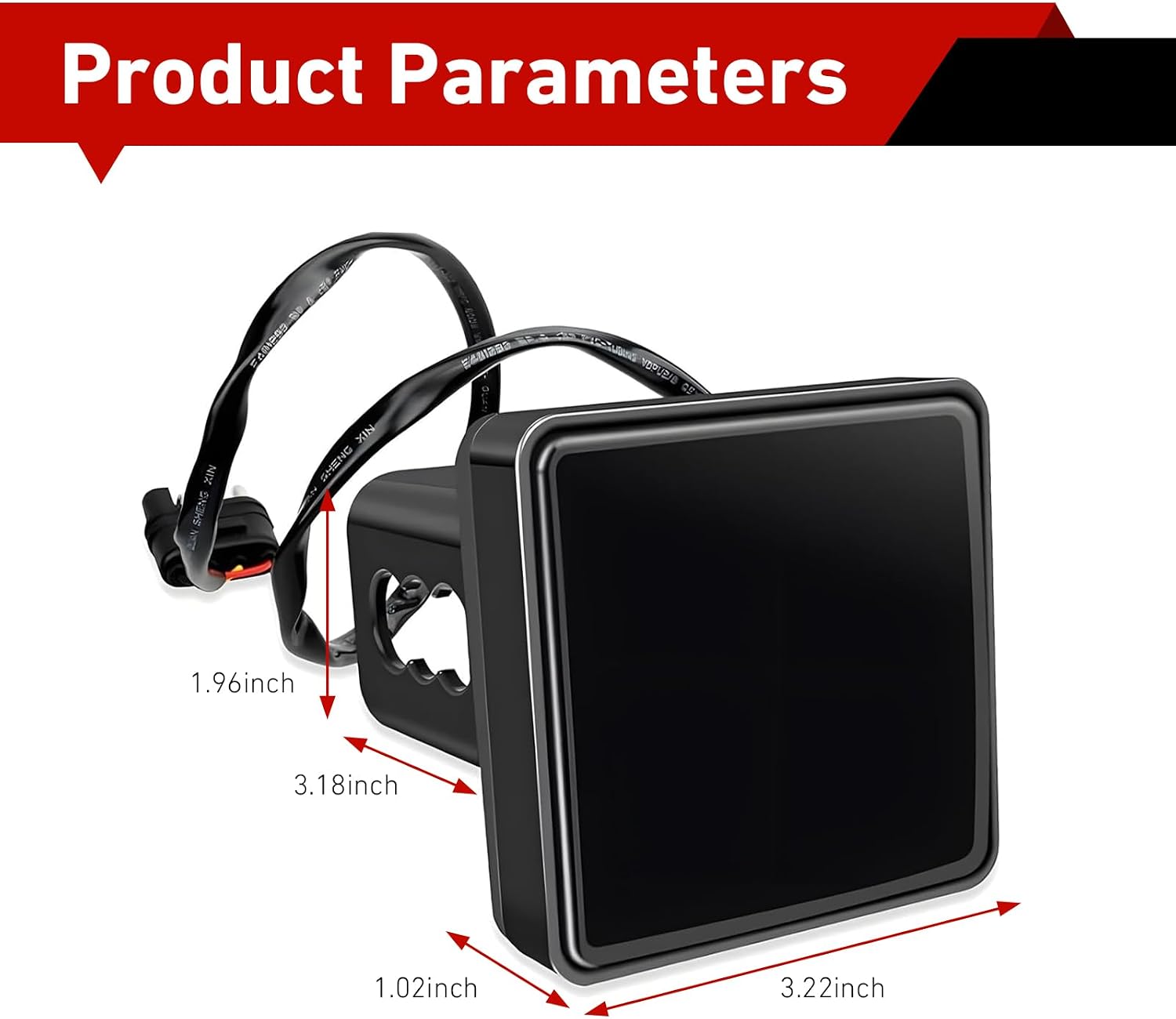 LED Brake Light Trailer Hitch Cover, Super Bright Square Light with 4-pin Adapter, Anti-flicker Non-polarity Tail Lamp, Plug and Play Exterior Accessory for Towing Truck SUV RV (Black)