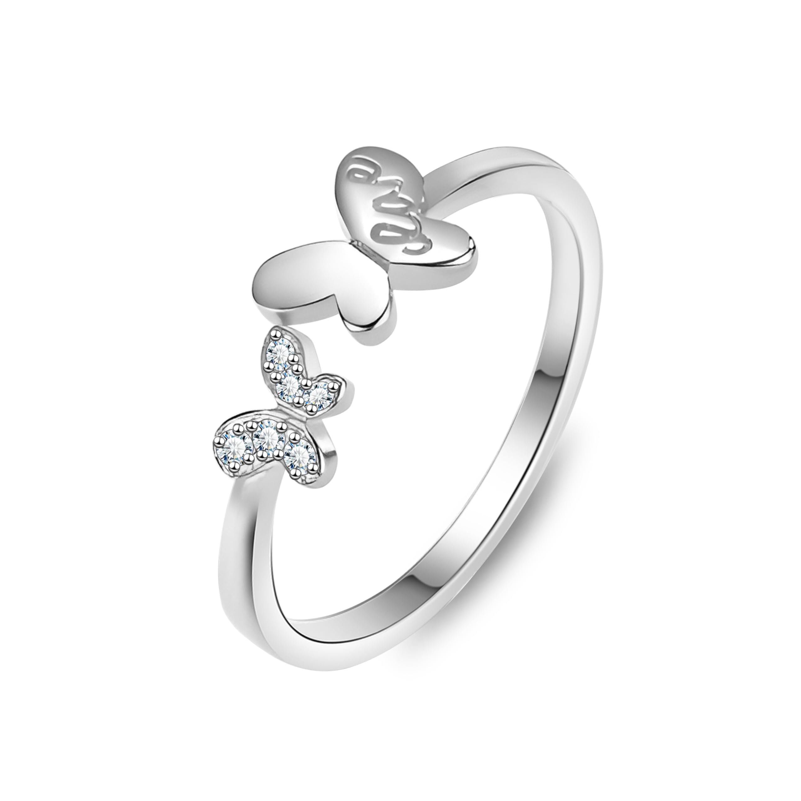 KristLand Schmetterling Ring Sterling Silber Verstellbare Offene Ring mit Cubic Zirkonia Silber Frauen Ring Schmuck Geschenk für Damen Mädchen