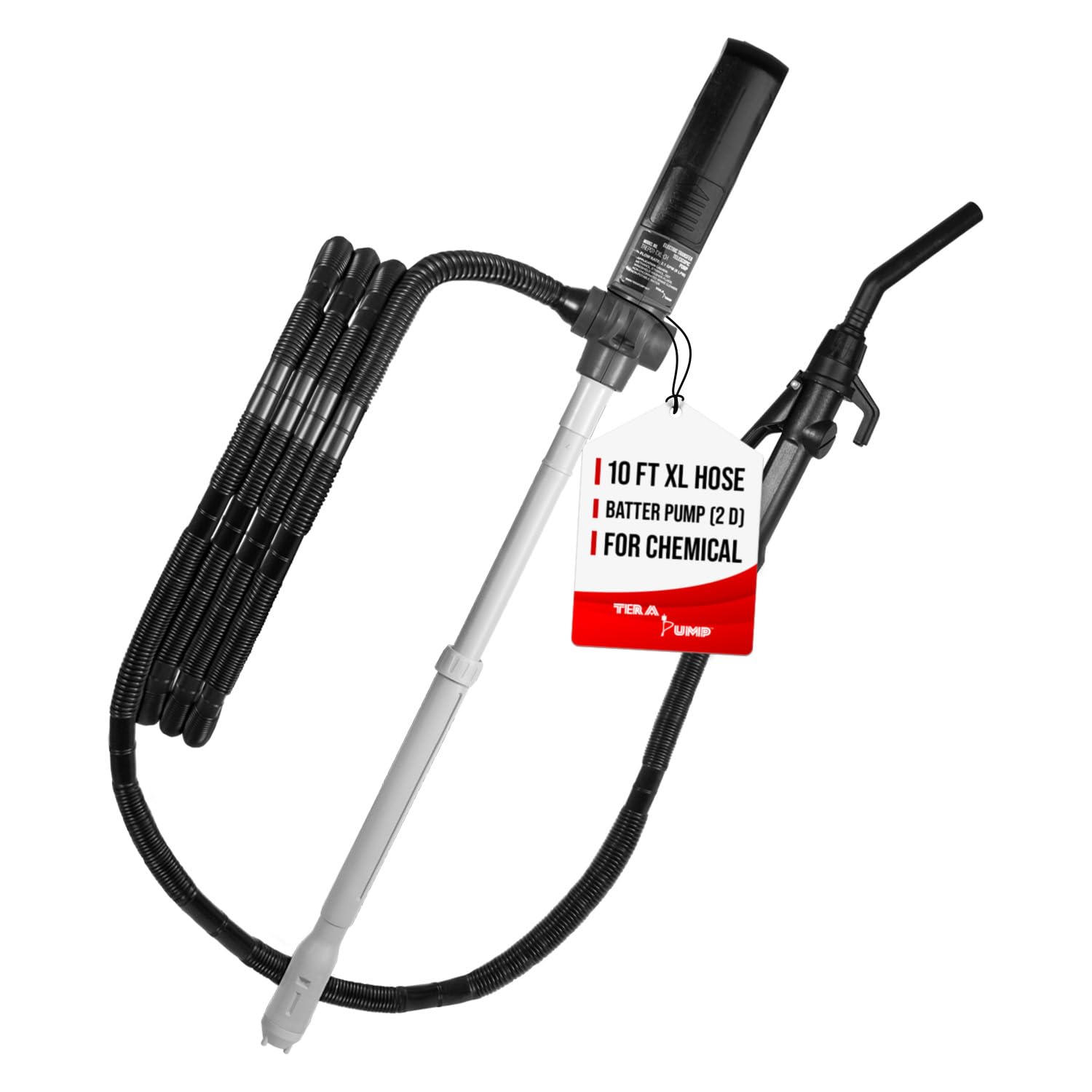 TERA PUMP - Chemical-Resistant 20 Gallon Barrel Pump (Battery Powered Fuel Transfer Pump) Telescopic Intake, 10FT Hose for Methanol, Ethanol, DEF,