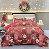 Christmas Quilt Set Twin Size Red Santa Claus Snowman Reindeer Plaid Patchwork Quilted Bedspread Coverlet Set 2 Pieces Bedding Set Reversible Lightweight Comforter Bed Cover Blanket with Pillowcase