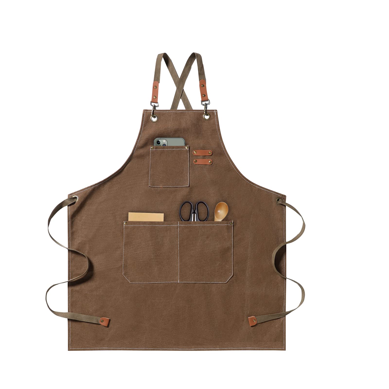 jiuzcare Delantal de Barbacoa 68x76cm con Correa Cruzada Ajustable Delantales de Cocina con 3 Bolsillos Delantale para Mujeres Hombres Masterchef para Jardinería Restaurante Barbacoa Hornear