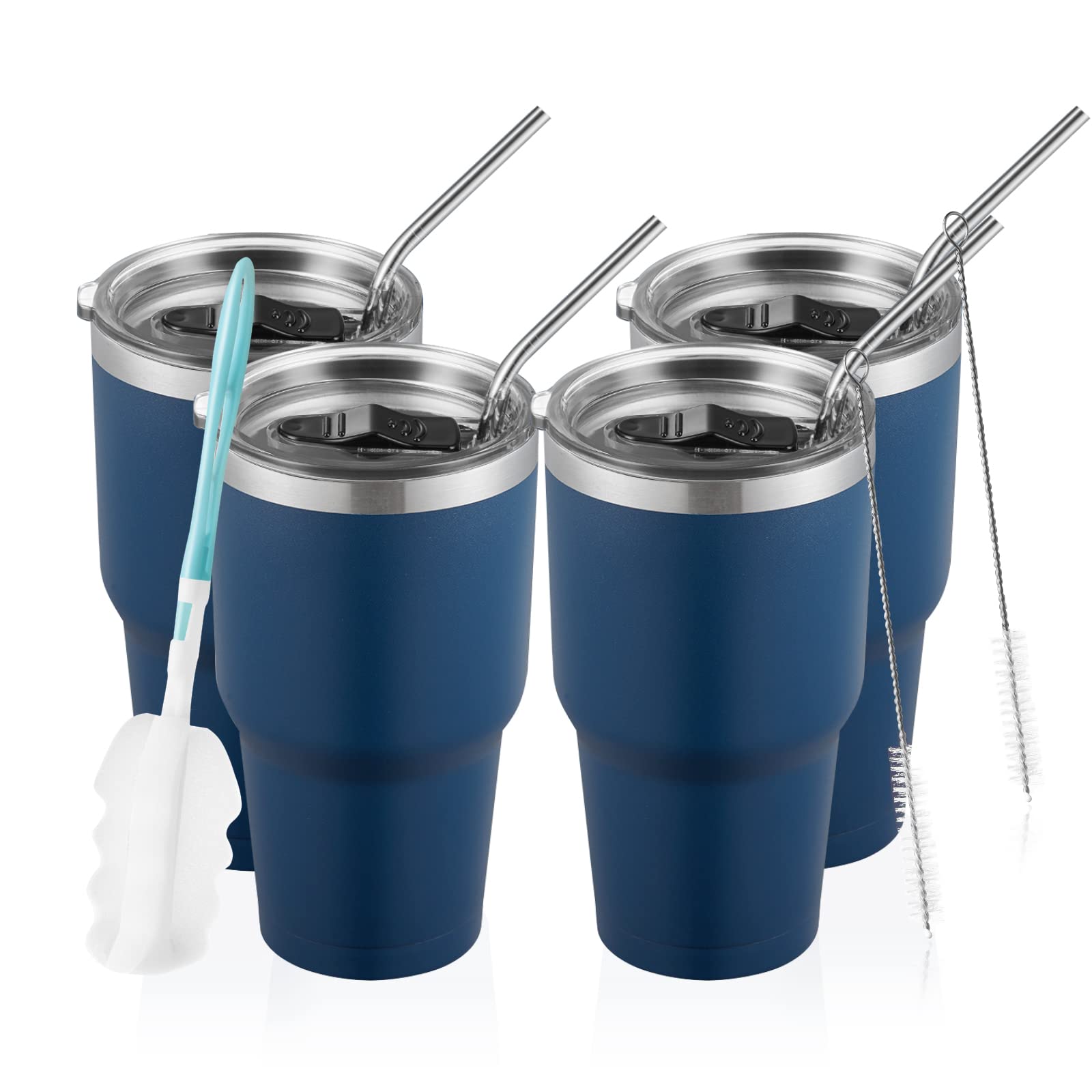 COMOOO30oz Tumbler Stainless Steel Insulated Tumbler with Lid Double Wall Vacuum Coffee Cup Large Travel Mug for Home, Office, School,Party (Navy, 4 Pack)