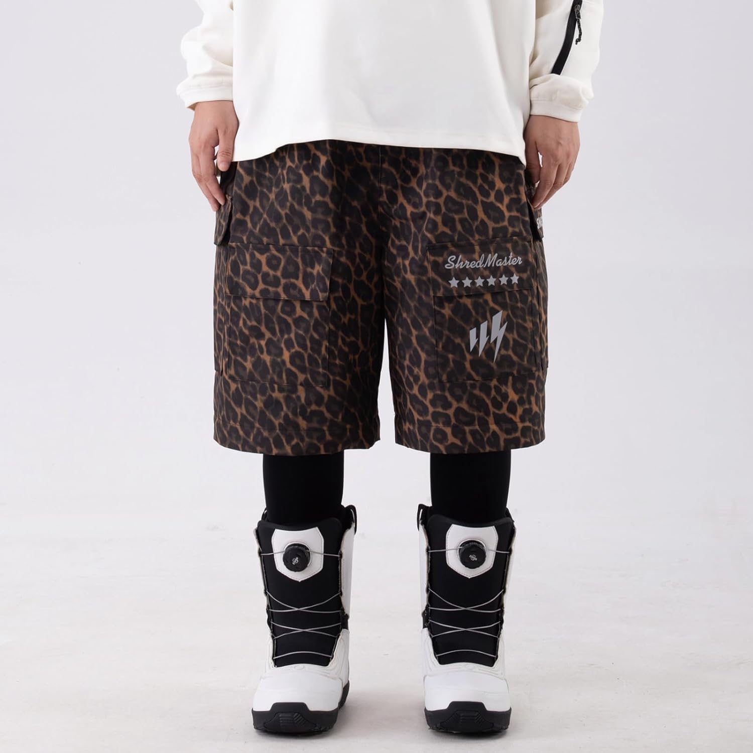 SNOWVERB Womens Mens 2-in-1 Detachable Baggy leopard Snow Pants to Shorts Cargo Ski Snowboard Outdoor Pants for All-season
