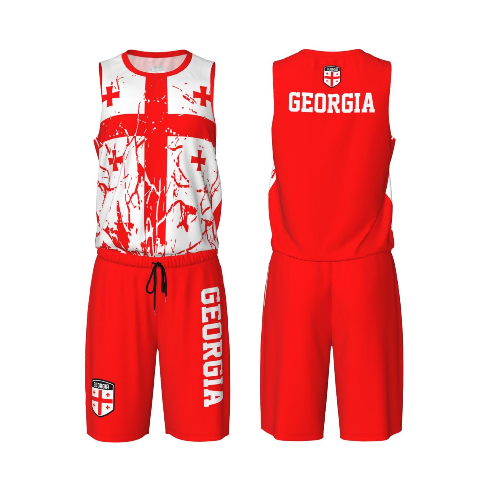 Georgia Flag Grain (2) Basketball Jersey Uniform Suit for Men Adults Training Athletic Set
