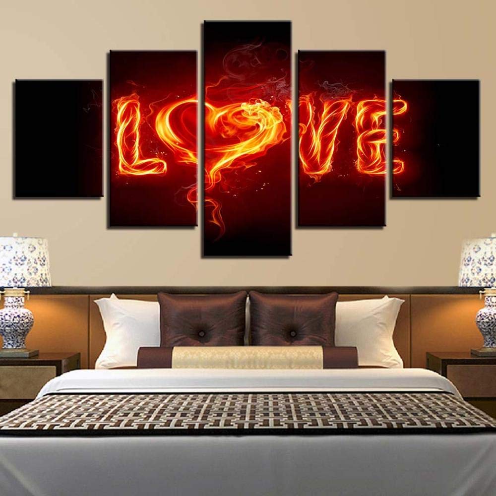ZHYING Stampa su Tela Soggiorno Decorazioni per La Casa Stampe Immagini su Tela 5 Pezzi Amanti del Fuoco Gesto d'Amore Dipinti Arte Murale Quadro Astratto Canvas Mare Fiori Musica