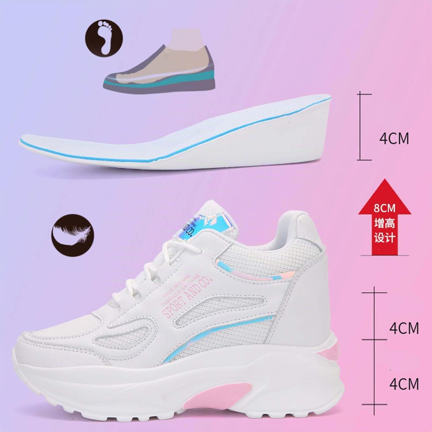 Scarpe con Zeppa Interna Donna Scarpe Sportive Casual Respirabile Sneakers Tacco Nascosto Zeppa 8CM