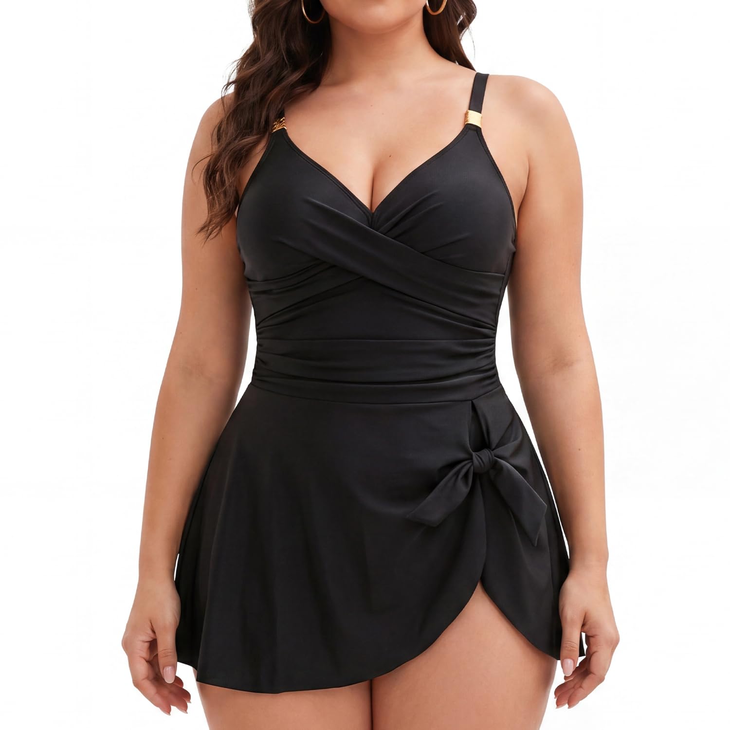 Vestido de baño de una Pieza para Mujer con Control de Abdomen y Falda — Traje de baño Adelgazante con Volantes, Estilo Modesto