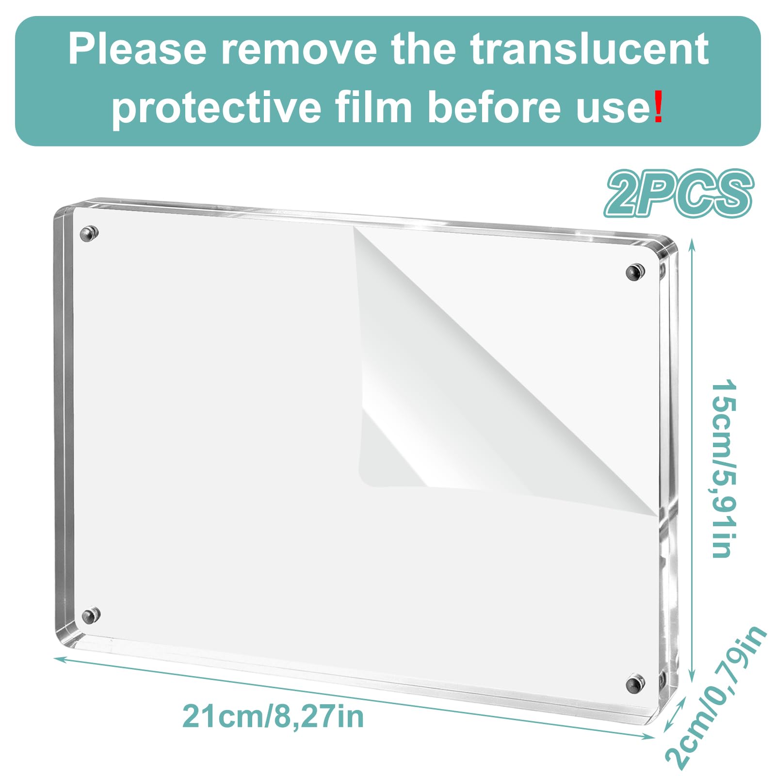 2 cornici portafoto in acrilico formato A5, 15 x 20 cm, trasparenti, con cornice magnetica, senza cornice, in acrilico trasparente, utilizzabile su entrambi i lati per foto, biglietti e