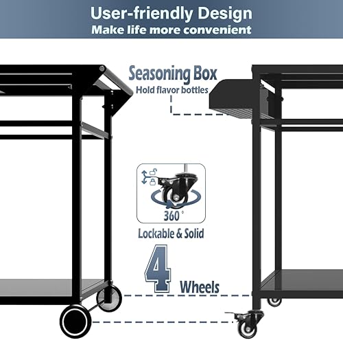 Miniatura 2 de Mesa de carrito de parrilla al aire libre con 4 ruedas para Blackstone de 17 o 22 pulgadas, mesa de preparación de alimentos para barbacoa, mesa de