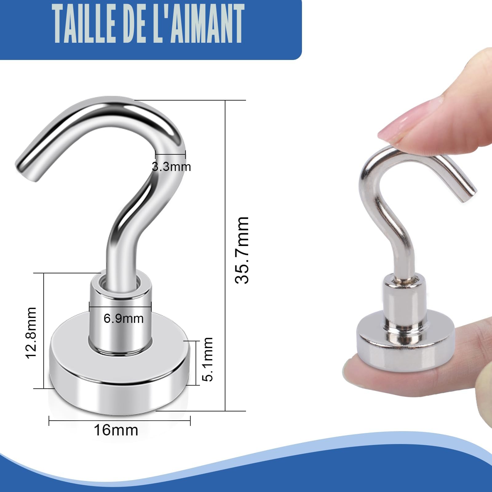 FPMYB 20PCS Crochets Magnétiques 16mm Crochet Aimanté Crochet Aimanté Puissant, Crochet Magnetique pour Cuisine Réfrigérateur Plafond Salle de Bain Serviette Garage