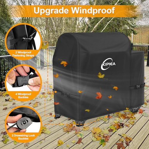 Image of Kipiea 600D Heavy Duty Pellet Grill Cover for Weber Searwood XL 600 & Smoque XL, Waterproof Wood Pellet Smoker Cover with Windproof Buckles, UV Resistant, No Tear, No Fading