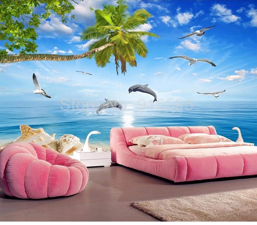 Papier peint paysage marin 3D poster panoramique cocotier dauphin salon