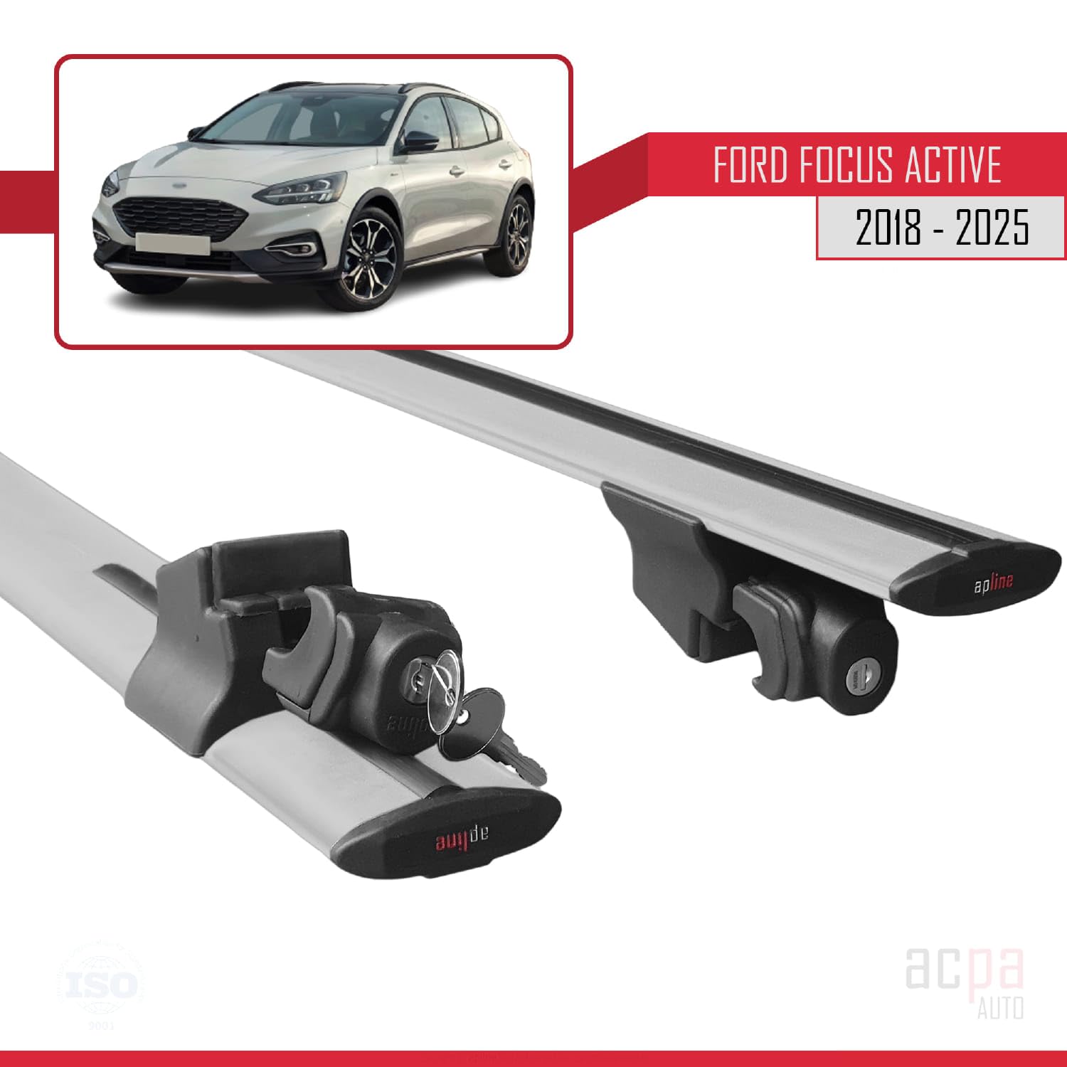 Compatible con Ford Focus 4 (C519) Active 2018-2025 Hook Model Barras de Techo Auto Portaequipajes Barras Transversales Gris Aluminio 2 Barras