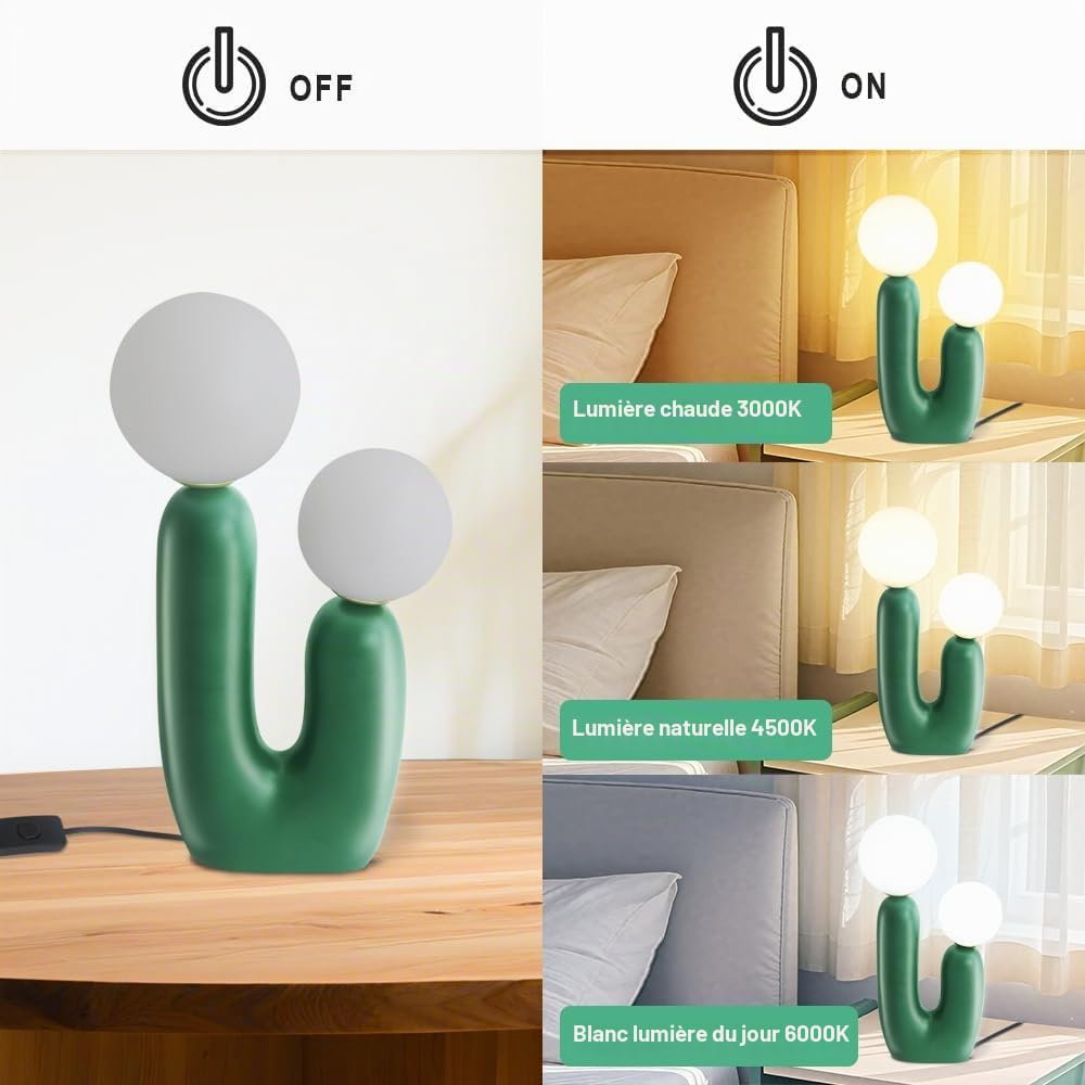 Lampe de chevet, lampe cactus moderne, lampe de table en résine, dimmable, adaptée au salon, à la chambre à coucher, à la table de chevet (Vert) (Vert)