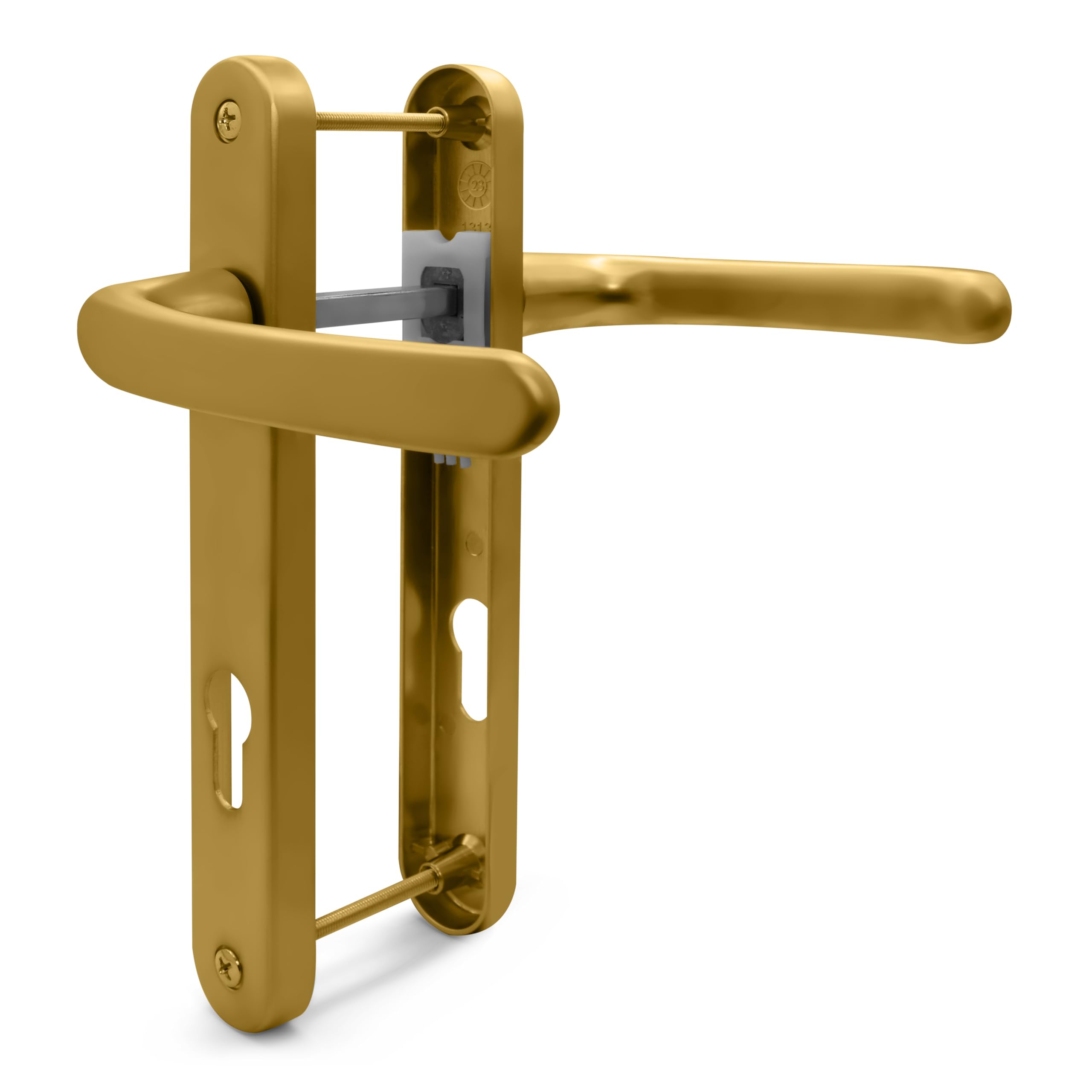 TSS Gold UPVC Door Handle Pair Set, Sprung, 92mm PZ (Centres), Lever Lever, 203mm Screw to Screw (Screw centres)
