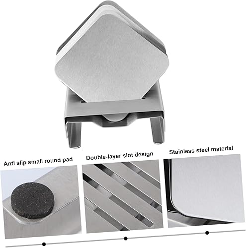 Miniatura 4 de HAKIDZEL Posavasos de acero inoxidable, 1 juego de posavasos antideslizantes de cerámica de acero inoxidable, posavasos de metal