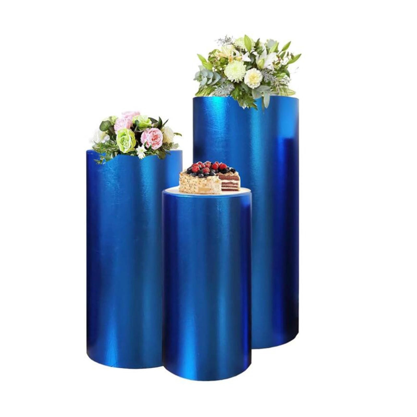CXGfdghD plinth， Party Cylinder Tables Event Decor, Dessert Table Display Plinth Pillars Slipcovers For Wedding Birthday(Blu,3pcs)