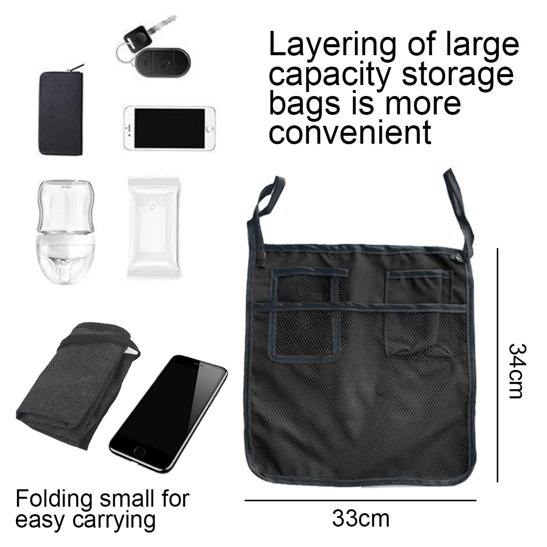 Sac De Rangement Pour Poussette | Nylon Imperméable, Bretelles Réglables, Grand Compartiment Bébé