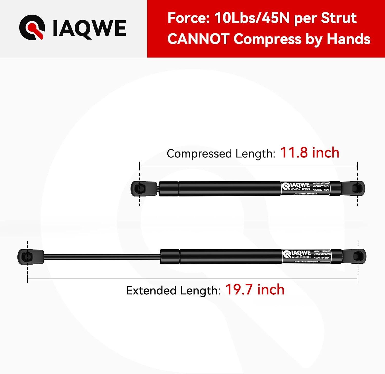 10Lbs/45N 20Inch Lift Support Gas Shock Spring Struts Lid Stay for RV Cabinet Door Camper Rear Window Door Toolbox Lid Floor Hatch, Black 2pcs by IAQWE