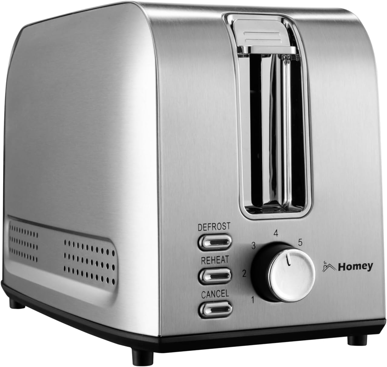 Toaster 2 Slice Wide Slot Stainless Steel for Bagel Pita Bread, Silver | Stainless steel, cool-touch body; defrost reheat cancel; removable crumb tray; 220V pop-up for UAE/GCC