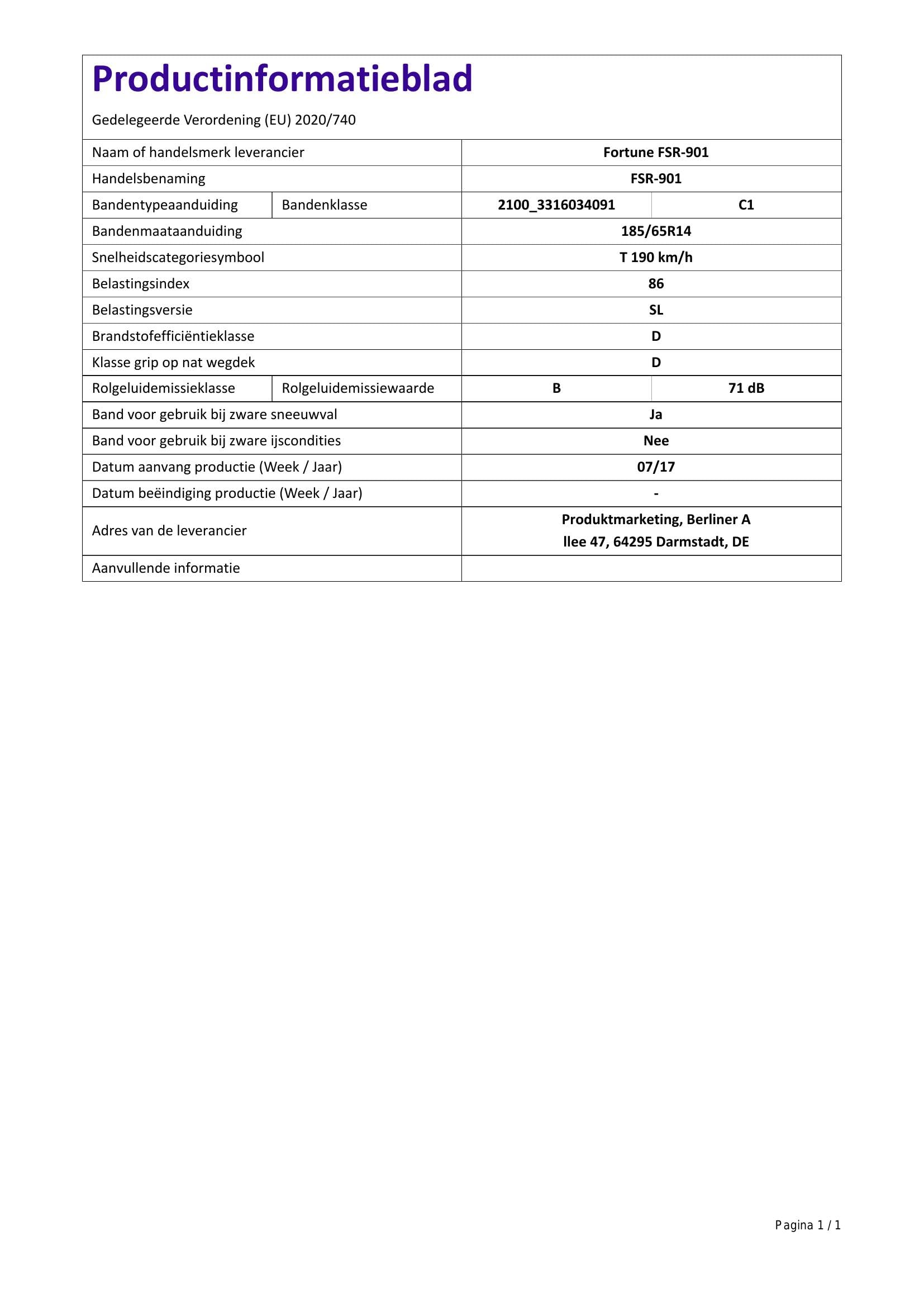 FORTUNE - 185/65 R14 TL 86T FSR-901 M+S 3PMSF - opony zimowe