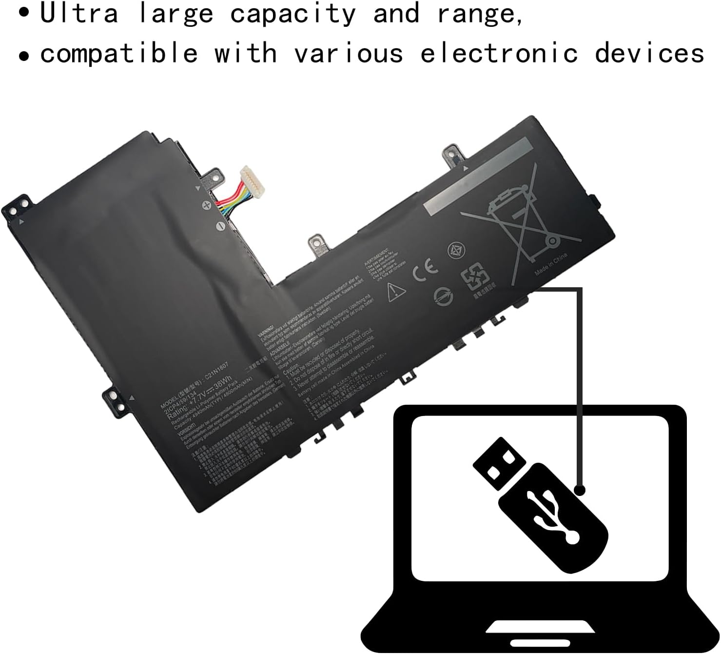 C21N1807 C21PiCH 0B200-03040000 Laptop Battery Replacement for Asus C223NA-1A C223NA-1B ChromeBook C223NA-DH02 GJ0025 VivoBook E12 E203NA-FD020TS FD048T FD088T FD026T Series(7.7V 38Wh 4940mAh)