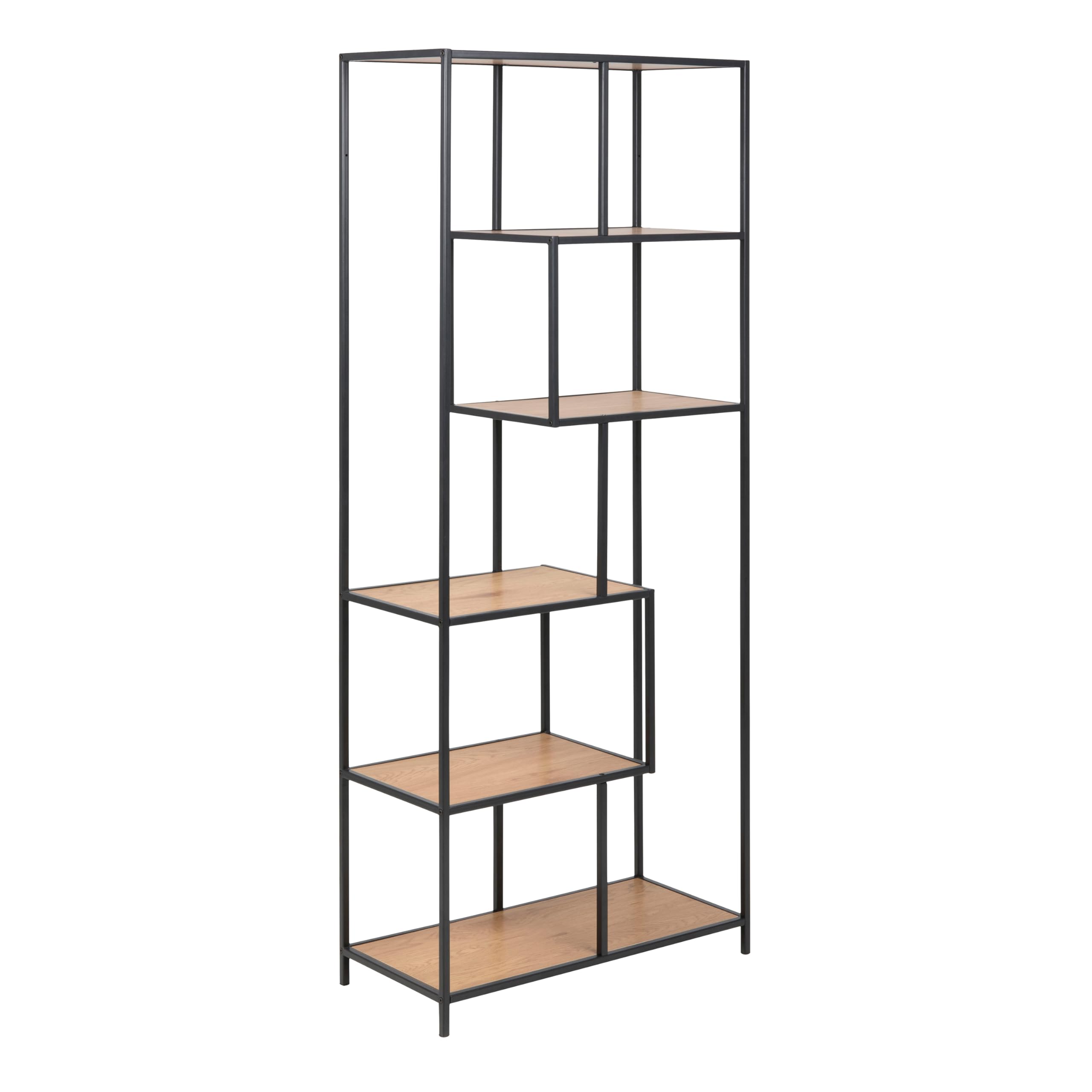 Furniture To Go | Seaford Tall Black Metal Bookcase with 5 Oak Shelves