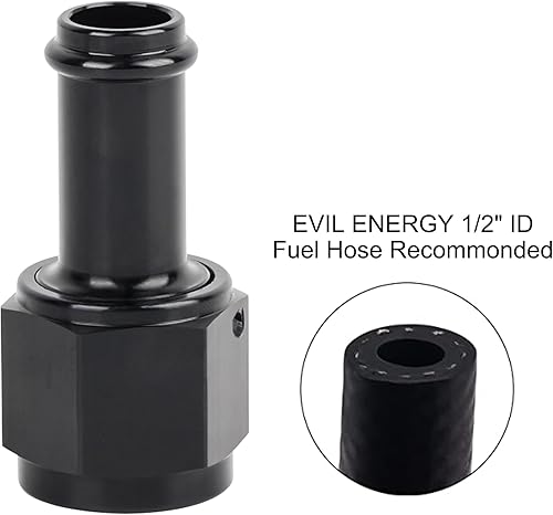 Vista 129 de EVIL ENERGY 8AN hembra a manguera de púas de 1/2 pulgada giratoria de 45 grados