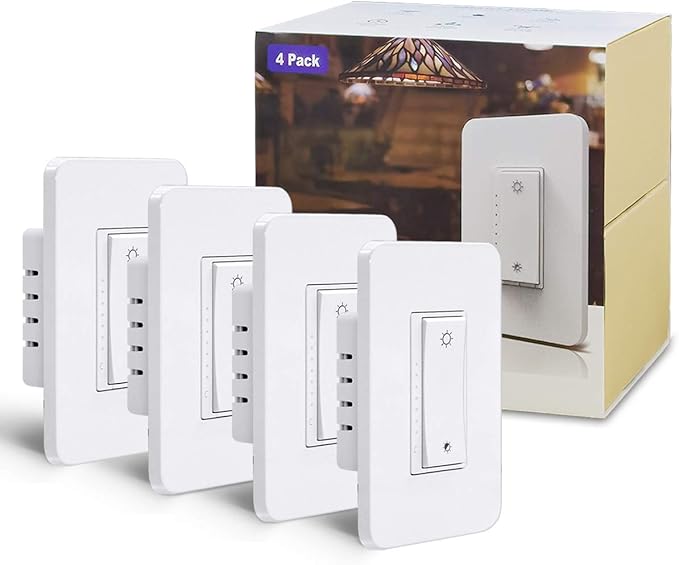 [4 Pack] BESTTEN WiFi Dimmer Switch, Smart Light Switch for LED Dimmable Lights, Remote Control