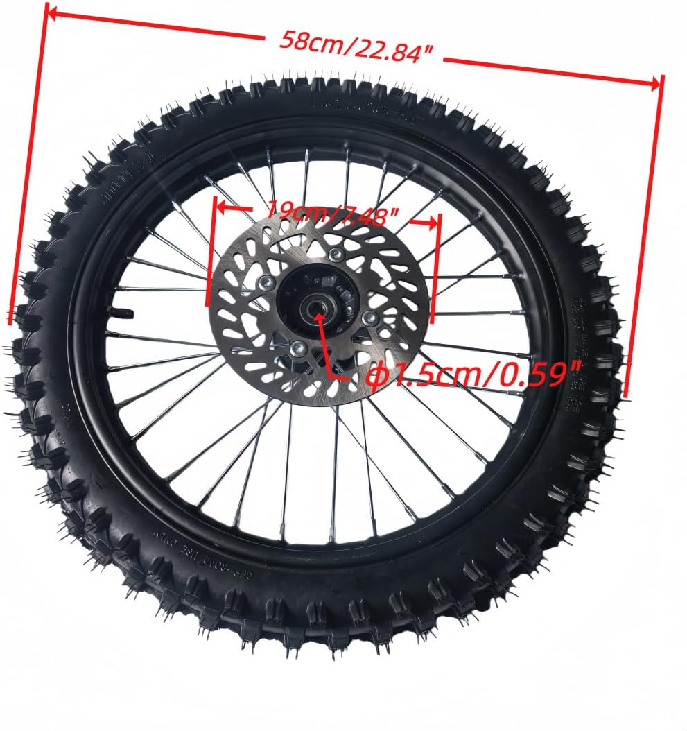 17" Front Wheel Rim Tire Assembly for 125cc 150cc 200cc Dirt Bike tao TTR SSR CRF Apollo 15mm Axle Includes 200mm Steel Brake disc 70/100-17 Tire Tube
