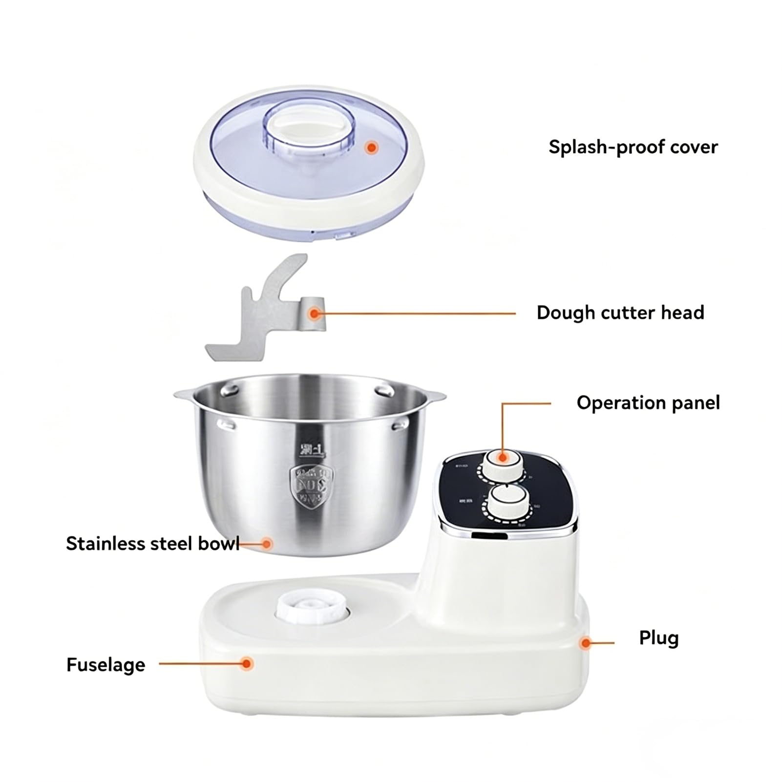 Teigknetmaschine, 5L/7L Teigmischer mit Thermostatgärung & Timer, 500W Pizzateigkneter, Edelstahl Mehlmixer für Küche Backen