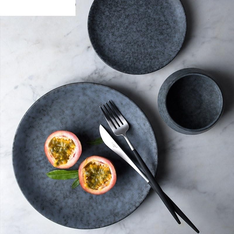 Platos de cena de piedra Plato de cerámica Platos cena Platos planos filete gres colores grises Muy adecuado para restaurantes, hoteles, etc. Ensaladera de cocina
