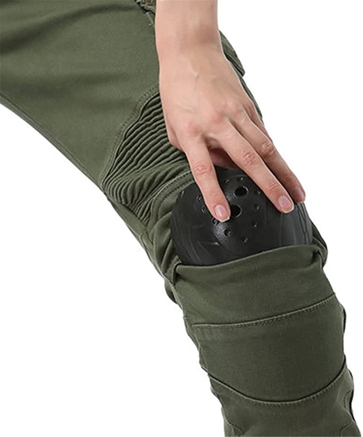 LINGKY Pantaloni da Moto da Donna Equitazione Pantaloni Motorcycle Biker Jeans Protezione Rinforzato Ginocchio Anca Pads (ArmyGreen,S)