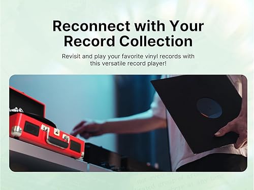 Miniatura 6 de Metro - Tocadiscos portátil de maleta de 3 velocidades con doble entrada y salida Bluetooth y altavoces estéreo integrados, turquesa