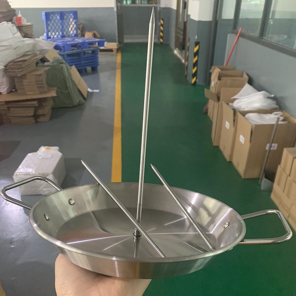 Gyropan met spies, gyropan met spies voor oven, gyro-kookplaat, gyro-vleespan verticale spies, roestvrijstalen verticale spiespan, voor barbecue (kleur: B, maat: 25,4 cm