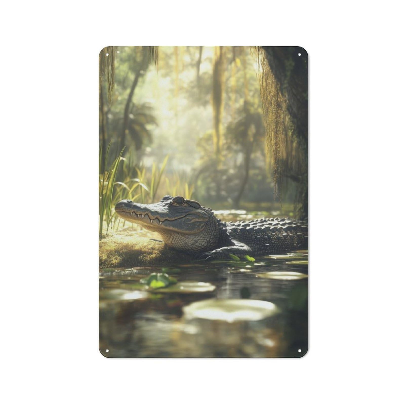 Junmoney Alligator In Swamp Printed Metal Sign 30X20cm For Guest Room Or Hallway, Suited To Home Decor Collectors