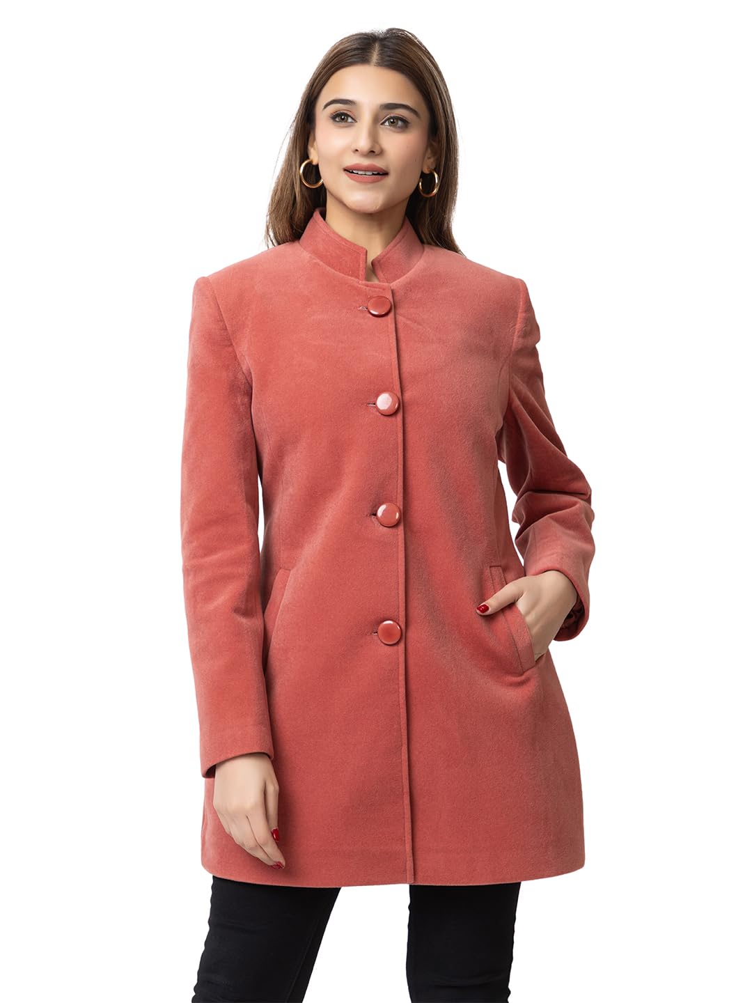 Winter Wear/Casual Wear/Outdoor Wear/Wool Blend/Solid/Single Breasted/Full Sleeve Women's Coat (4126-Black)